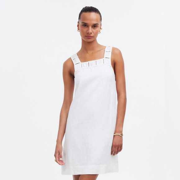 Madewell NWT Embroidered Tank Mini Dress in Linen Size 6 in Eyelet White - Picture 1 of 12